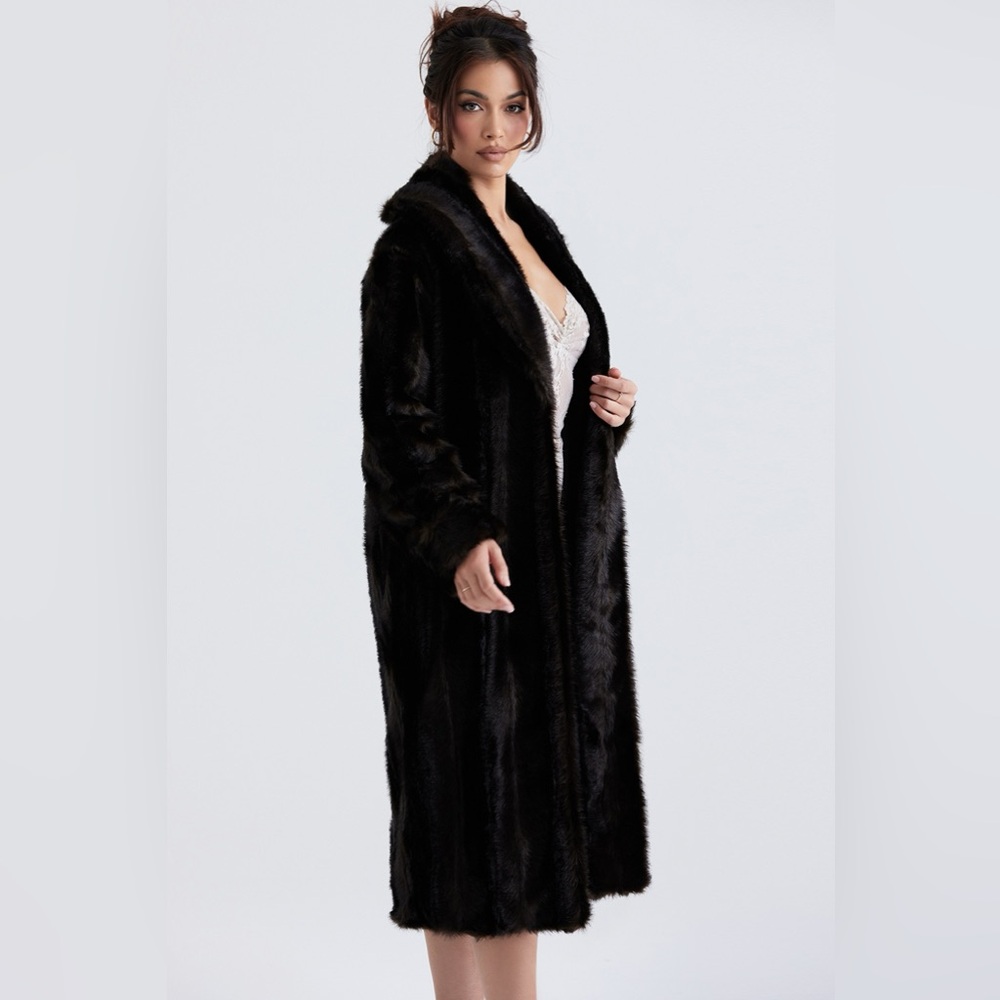 House of CB CALLIE Dark Brown Faux Fur Coat | Size L | Like New - Picture 4 of 15